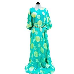 Vintage Sheer Green and Gold Polka Dot Kaftan